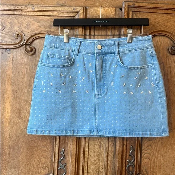 NWT Gianni Bini Rhinestone Mini Denim Skirt - Picture 3 of 12